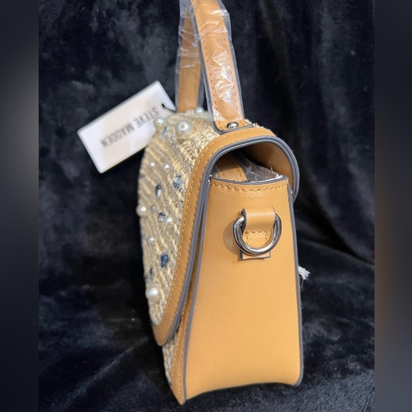 🤎STEVE MADDEN Elegant Saddle Bmelodie-Straw Pearl-Embellished Handbag🤎NWT - Picture 8 of 17
